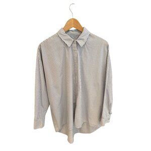 Coastal Olive & Oak Blue & White Striped Button-Up Shirt Womens L Cotton/Poly Bl